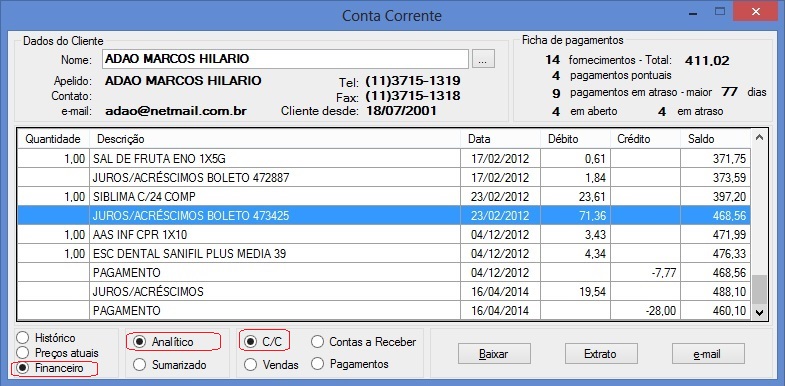 Conta Corrente Analítico