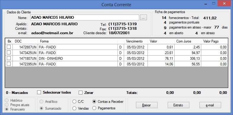 A tela da Superconsulta - Contas a Receber