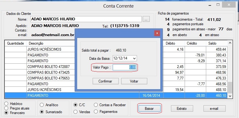 Baixa em Conta Corrente