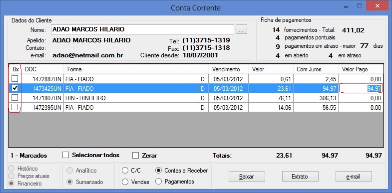 Efetuando uma baixa parcial no Contas a Receber