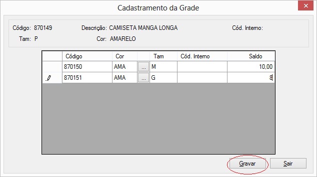 Para concluir o cadastro, clique em Gravar.