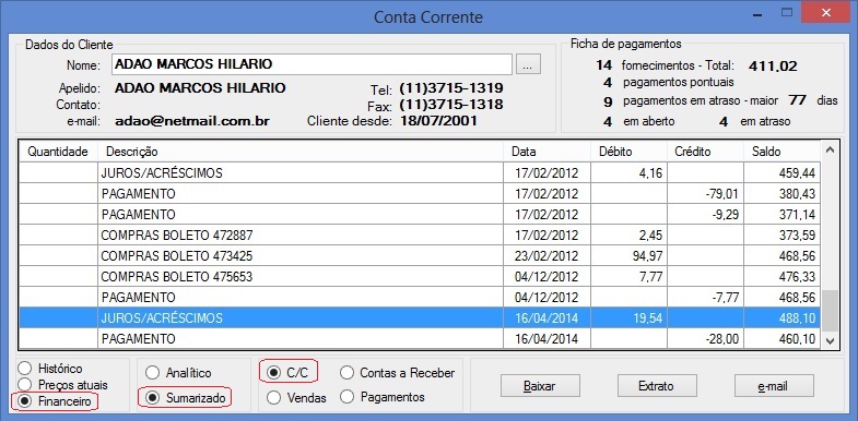 Conta Corrente Sumarizado